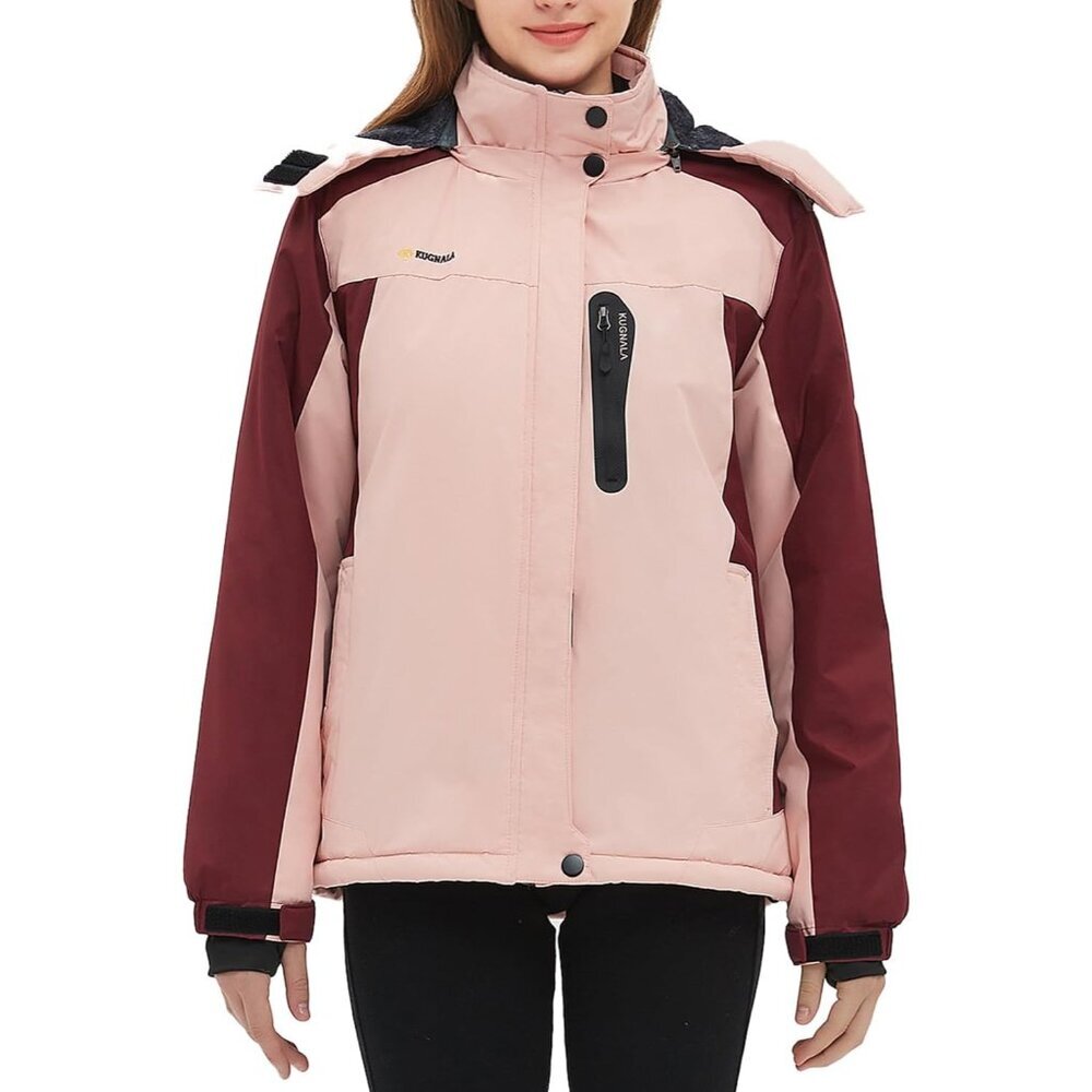 Women‘s Waterproof Winter Jacket Skiing Warm Fleece Snow Coat Hooded Windproof R